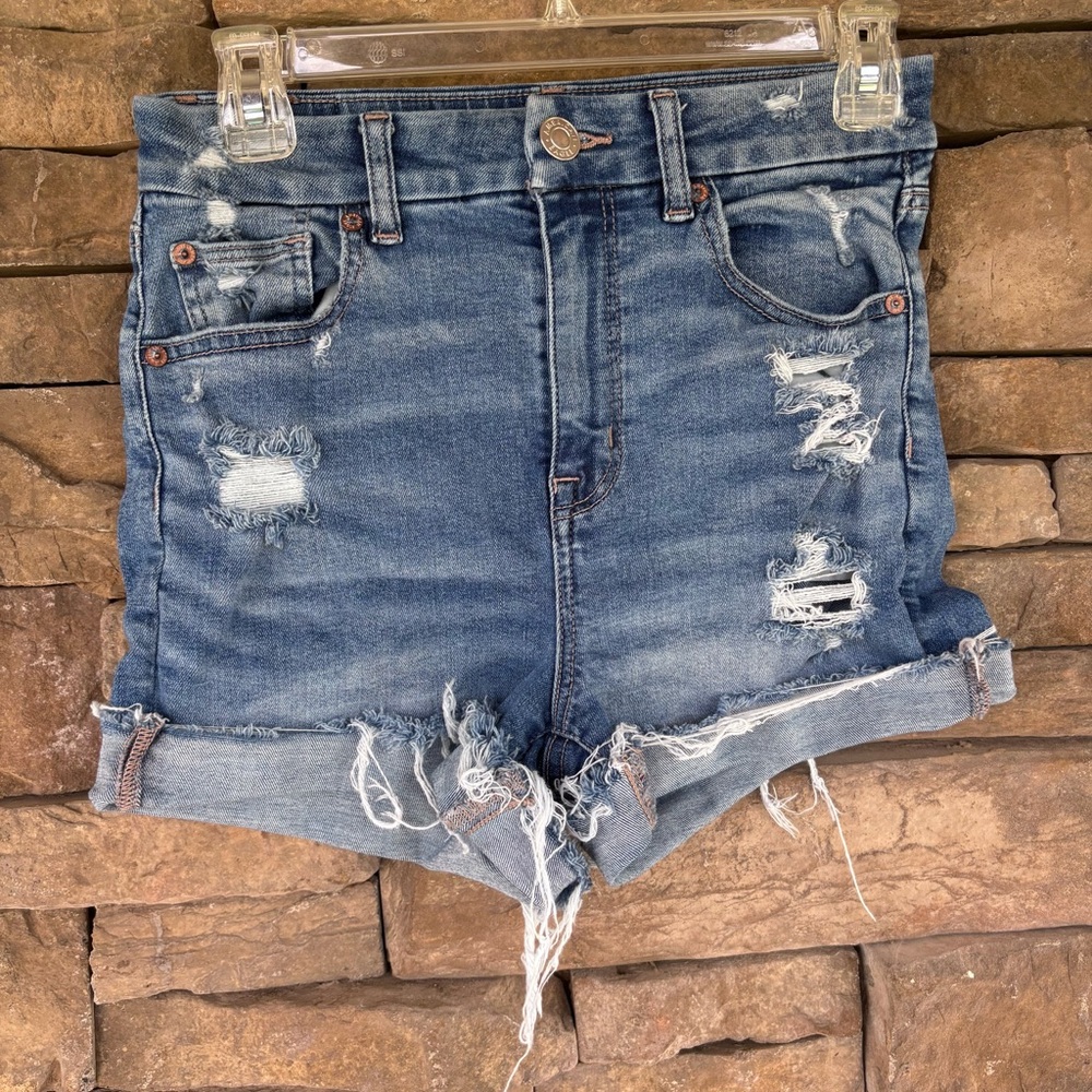 American Eagle Outfitters Blue Distressed Jean Shorts